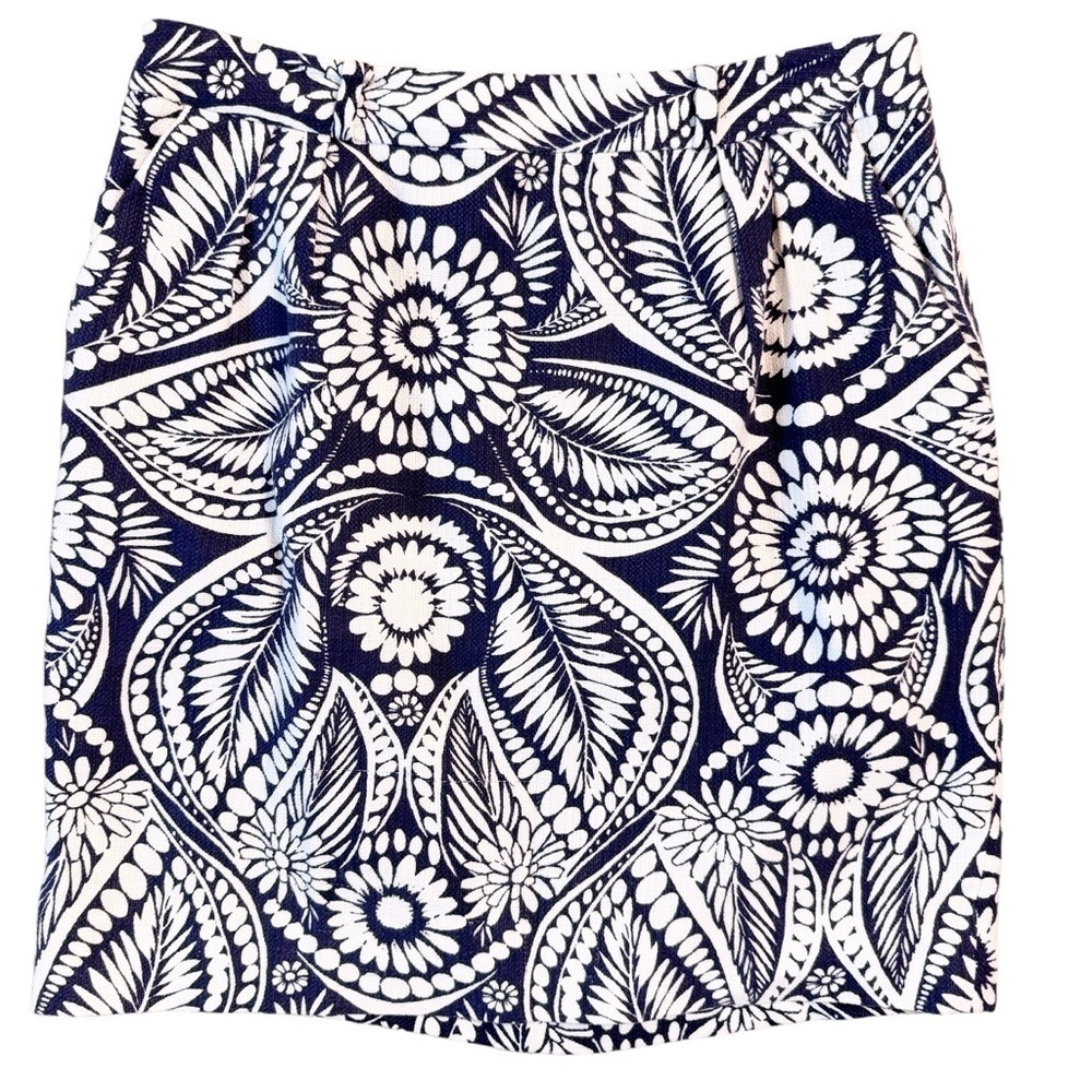 KATE SPADE Zip Back Floral Print Mini Skirt w Pockets Size 6 in Navy and White